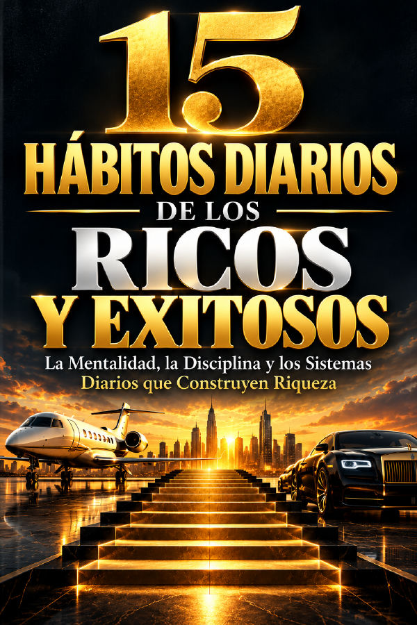 15 HÁBITOS DIARIOS DE LOS RICOS Y EXITOSOS: La mentalidad, la disciplina y los sistemas diarios que generan riqueza. by Biblioteca de la sabiduría — book cover